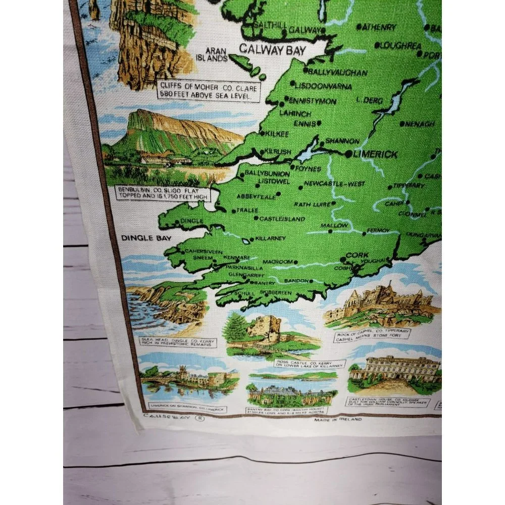 Vintage Scenic Ireland‎ Decorative Map Of Ireland Tea Towel